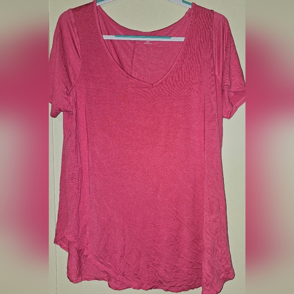 Lane Bryant Pink Asymmetrical Short Sleeve T-Shirt